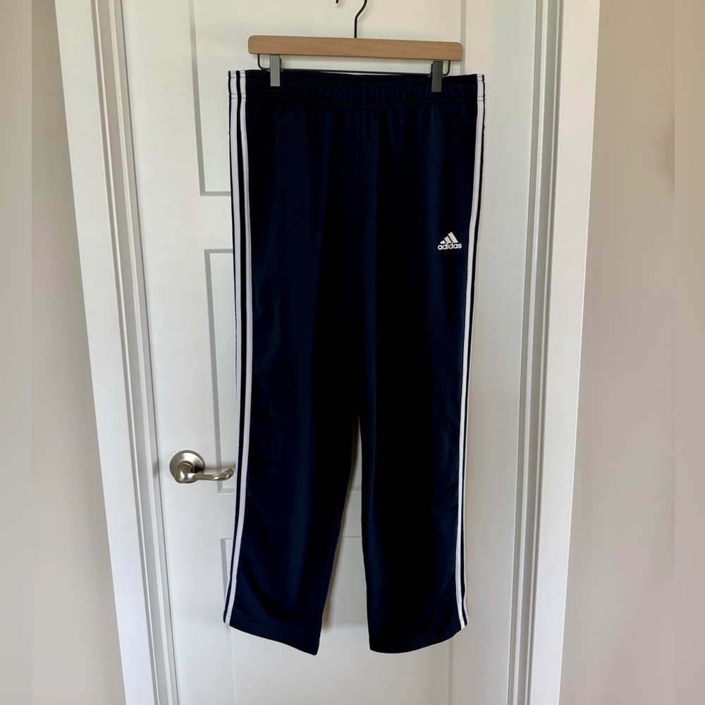 Adidas Blue and White Track Pants with Classic Stripes